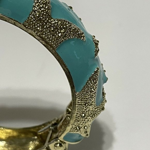 Amrita Singh Teal and Gold Tone Cuff Clamper  Bracelet Starfish Ocean Beach - Picture 10 of 10